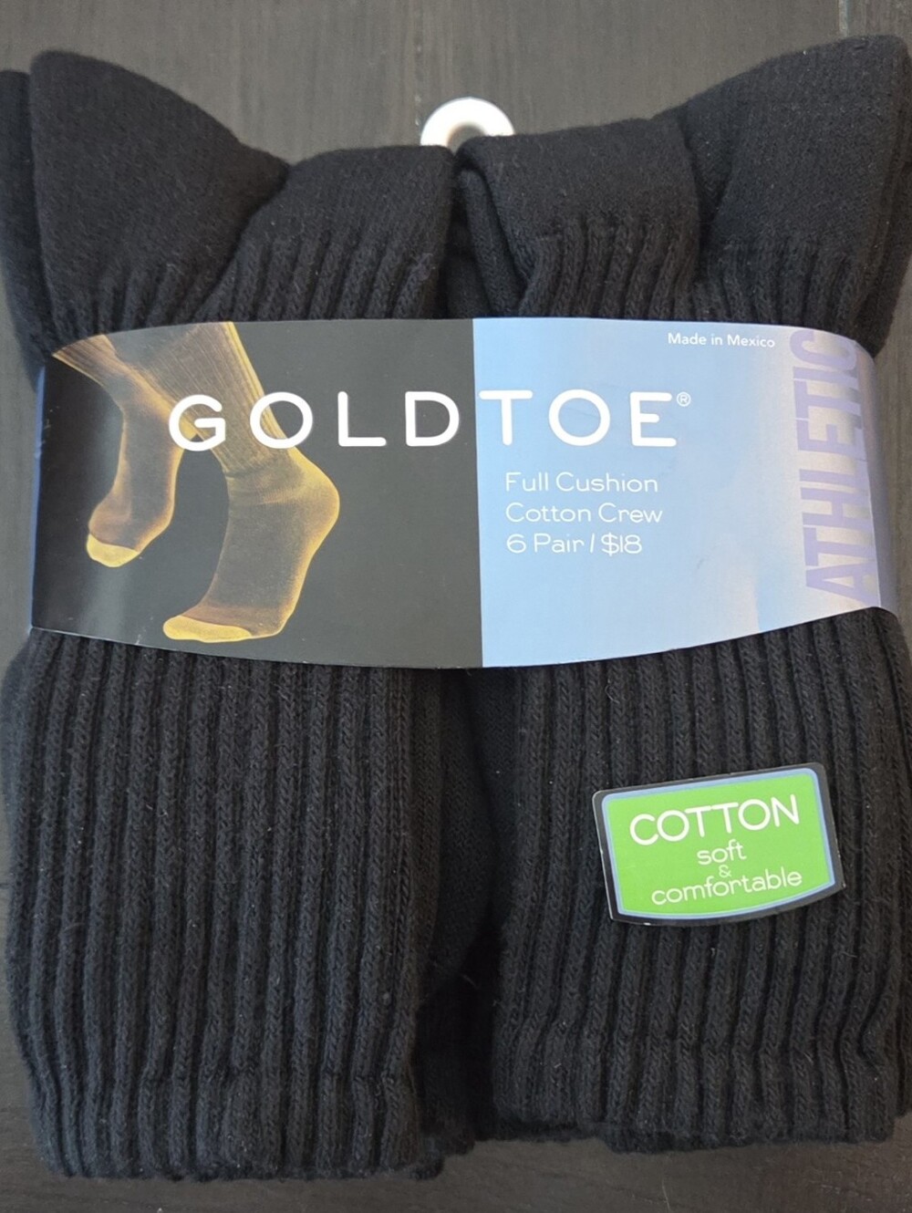 Gold Toe Black Athletic Cotton Crew Socks - 6 Pack